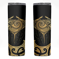 Gold Black New Zealand Manta Ray Skinny Tumbler Aotearoa Maori Haehae LT14 Black - Polynesian Pride