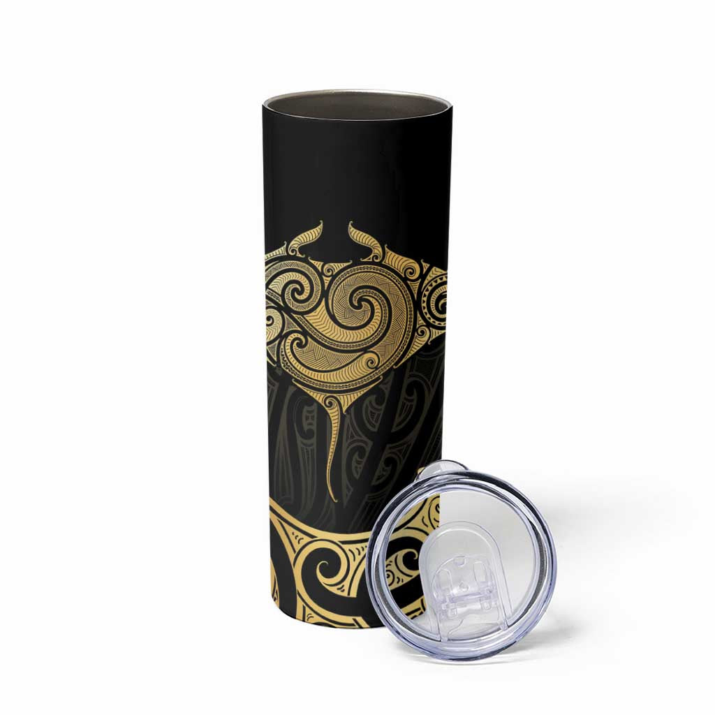 Gold Black New Zealand Manta Ray Skinny Tumbler Aotearoa Maori Haehae LT14 - Polynesian Pride