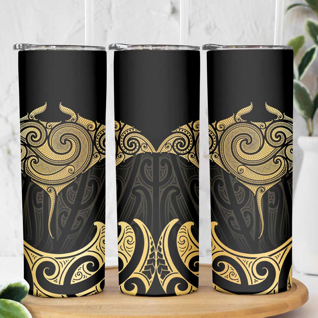 Gold Black New Zealand Manta Ray Skinny Tumbler Aotearoa Maori Haehae LT14 - Polynesian Pride