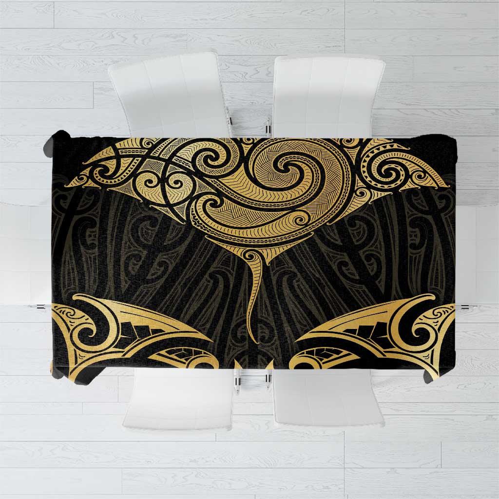 Gold Black New Zealand Manta Ray Tablecloth Aotearoa Maori Haehae LT14 Black - Polynesian Pride