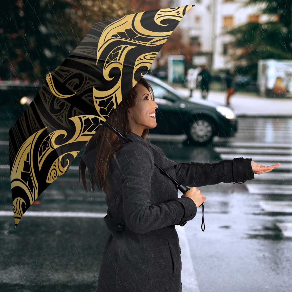 Gold Black New Zealand Manta Ray Umbrella Aotearoa Maori Haehae - Polynesian Pride