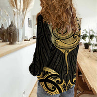 Gold Black New Zealand Manta Ray Women Casual Shirt Aotearoa Maori Haehae LT14 - Polynesian Pride