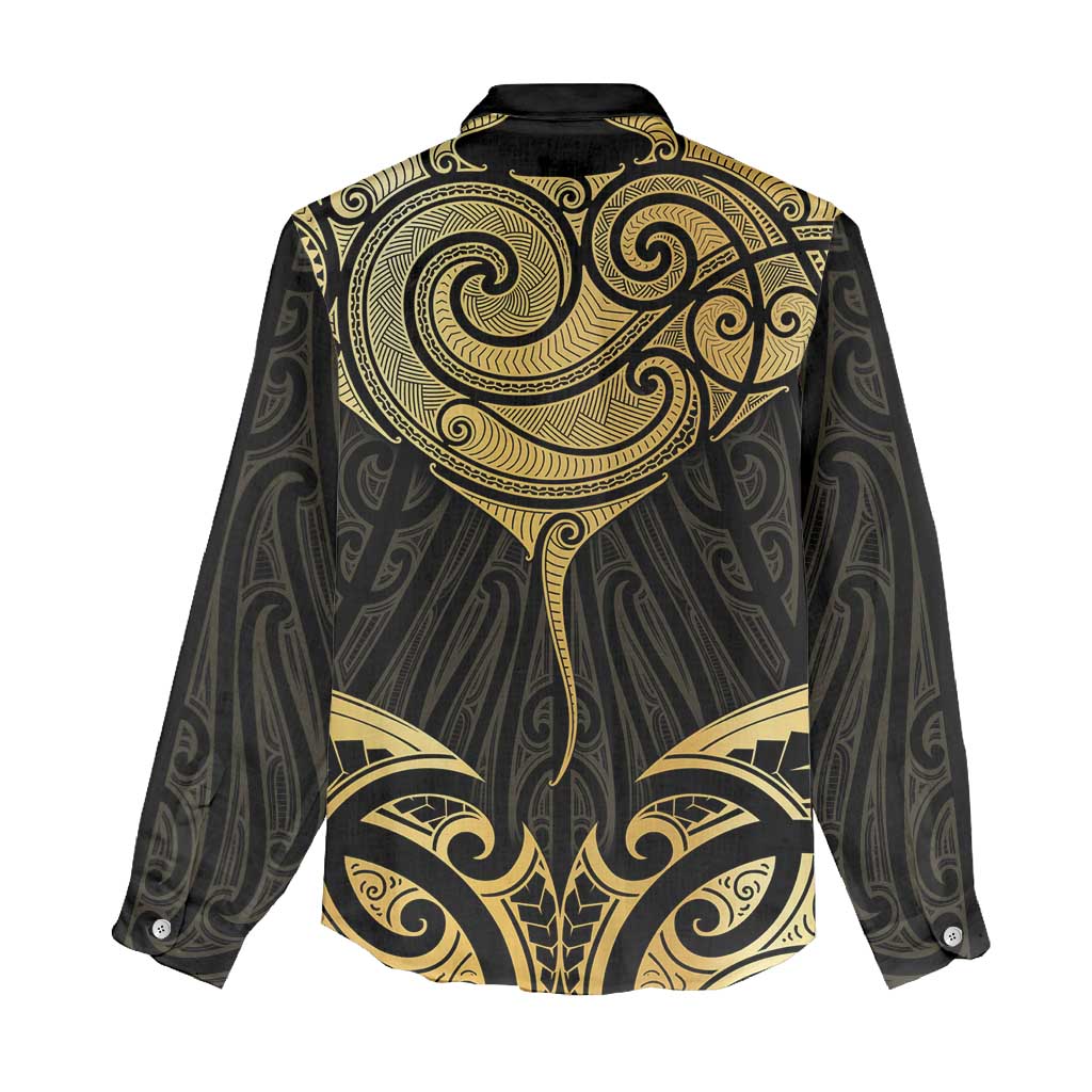Gold Black New Zealand Manta Ray Women Casual Shirt Aotearoa Maori Haehae LT14 - Polynesian Pride