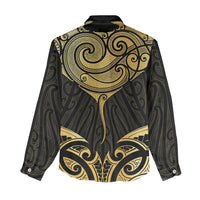 Gold Black New Zealand Manta Ray Women Casual Shirt Aotearoa Maori Haehae LT14 - Polynesian Pride