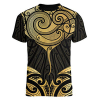 Gold Black New Zealand Manta Ray Women V-Neck T-Shirt Aotearoa Maori Haehae LT14 - Polynesian Pride