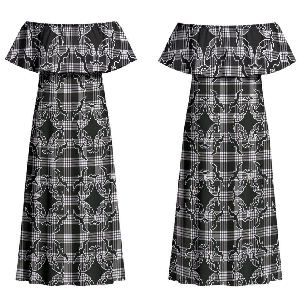 Eleele Hawaii Iwa Bird Palaka Motifs Family Matching Off Shoulder Maxi Dress and Hawaiian Shirt LT14 Mom's Dress Black - Polynesian Pride