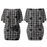 Eleele Hawaii Iwa Bird Palaka Motifs Family Matching Off Shoulder Short Dress and Hawaiian Shirt LT14 Mom's Dress Black - Polynesian Pride