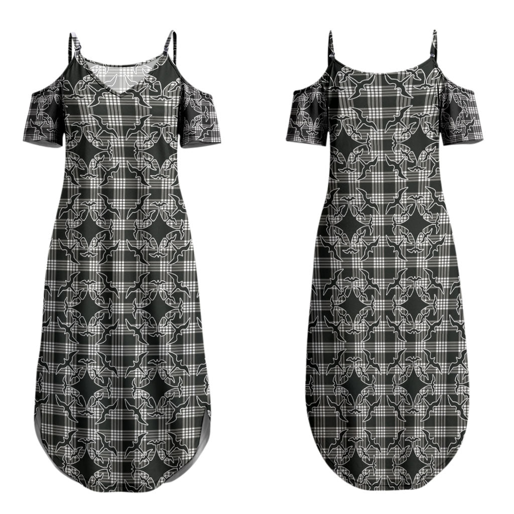 Eleele Hawaii Iwa Bird Palaka Motifs Family Matching Summer Maxi Dress and Hawaiian Shirt LT14 Mom's Dress Black - Polynesian Pride