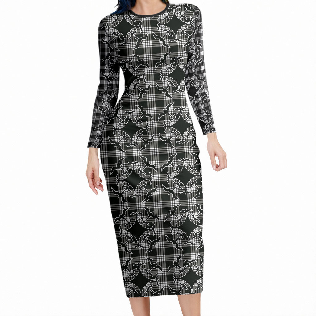 Eleele Hawaii Iwa Bird Palaka Motifs Long Sleeve Bodycon Dress