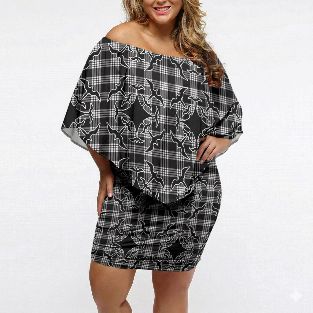 Eleele Hawaii Iwa Bird Palaka Motifs Off Shoulder Short Dress