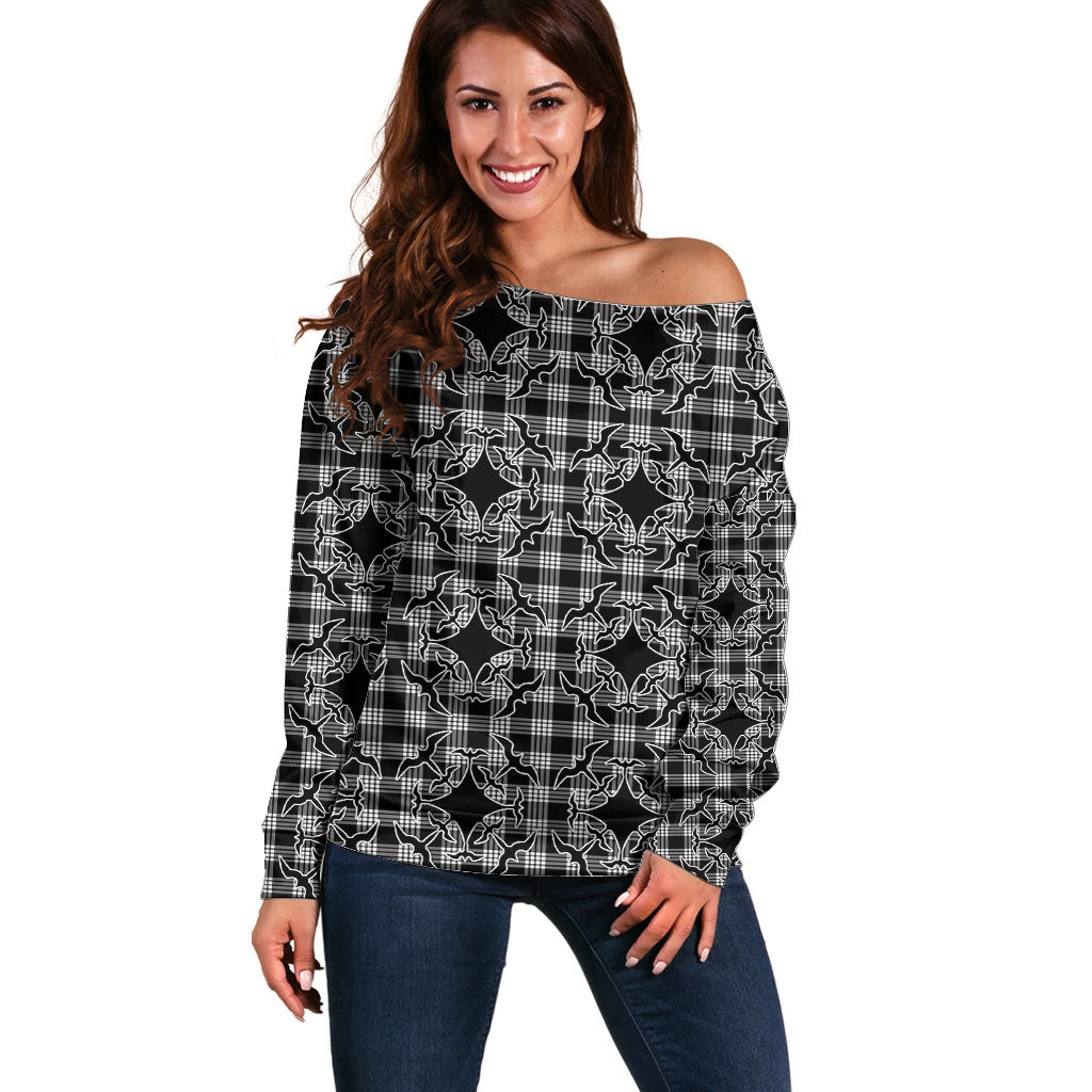 Eleele Hawaii Iwa Bird Palaka Motifs Off Shoulder Sweater