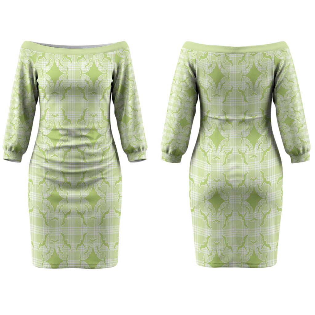 Omaomao Hawaii Iwa Bird Palaka Motifs Couples Matching Off The Shoulder Long Sleeve Dress and Hawaiian Shirt LT14 - Polynesian Pride