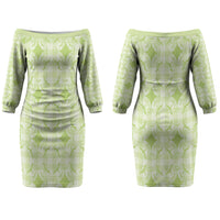 Omaomao Hawaii Iwa Bird Palaka Motifs Couples Matching Off The Shoulder Long Sleeve Dress and Long Sleeve Button Shirt LT14 - Polynesian Pride