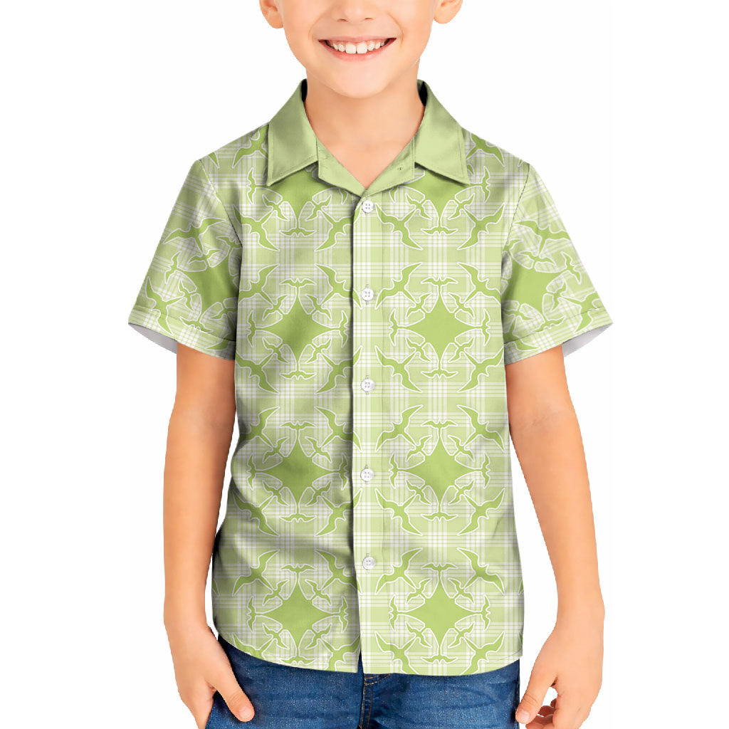Omaomao Hawaii Iwa Bird Palaka Motifs Kid Hawaiian Shirt LT14 Kid Green - Polynesian Pride