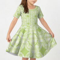 Omaomao Hawaii Iwa Bird Palaka Motifs Kid Short Sleeve Dress LT14 KID Green - Polynesian Pride