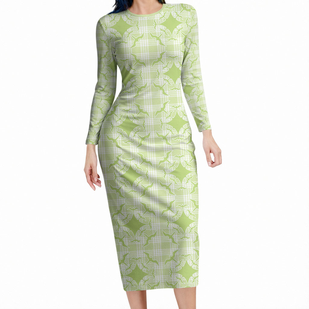 Omaomao Hawaii Iwa Bird Palaka Motifs Long Sleeve Bodycon Dress