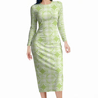 Omaomao Hawaii Iwa Bird Palaka Motifs Long Sleeve Bodycon Dress LT14 Long Dress Green - Polynesian Pride