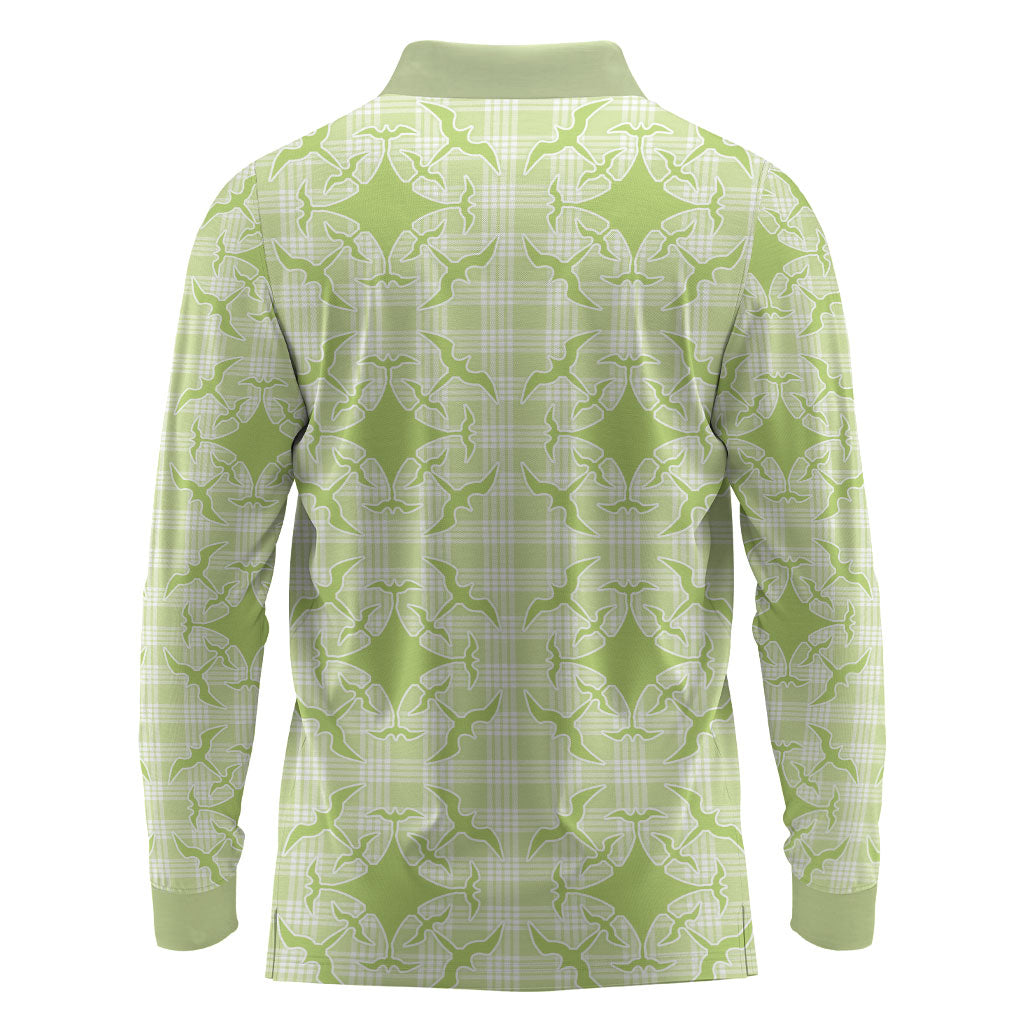 Omaomao Hawaii Iwa Bird Palaka Motifs Long Sleeve Polo Shirt LT14 - Polynesian Pride