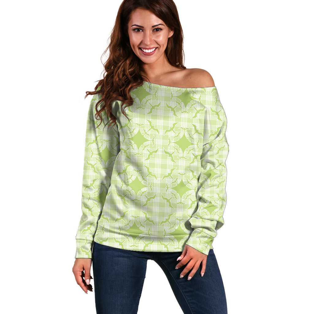 Omaomao Hawaii Iwa Bird Palaka Motifs Off Shoulder Sweater