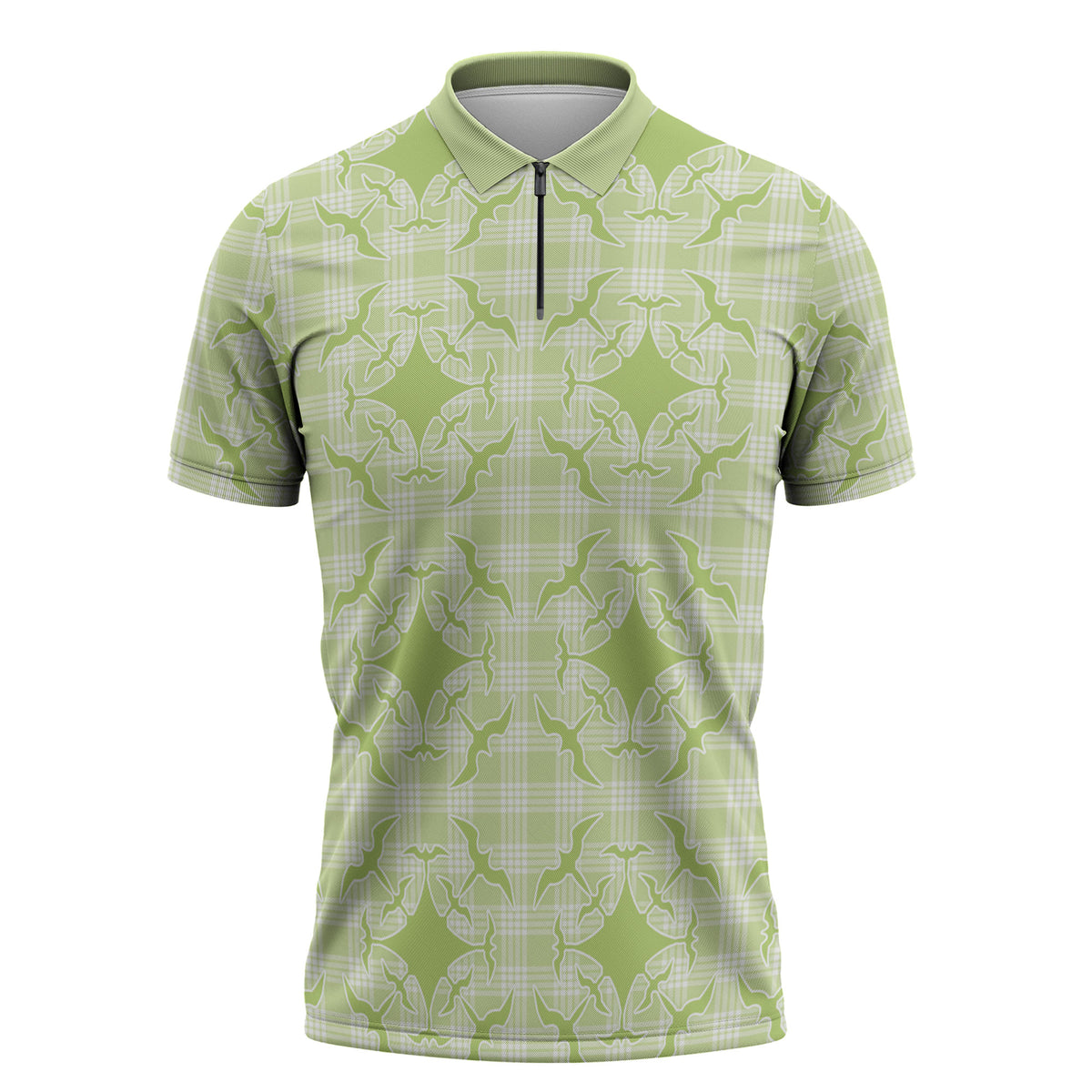 Omaomao Hawaii Iwa Bird Palaka Motifs Zipper Polo Shirt LT14 Green - Polynesian Pride