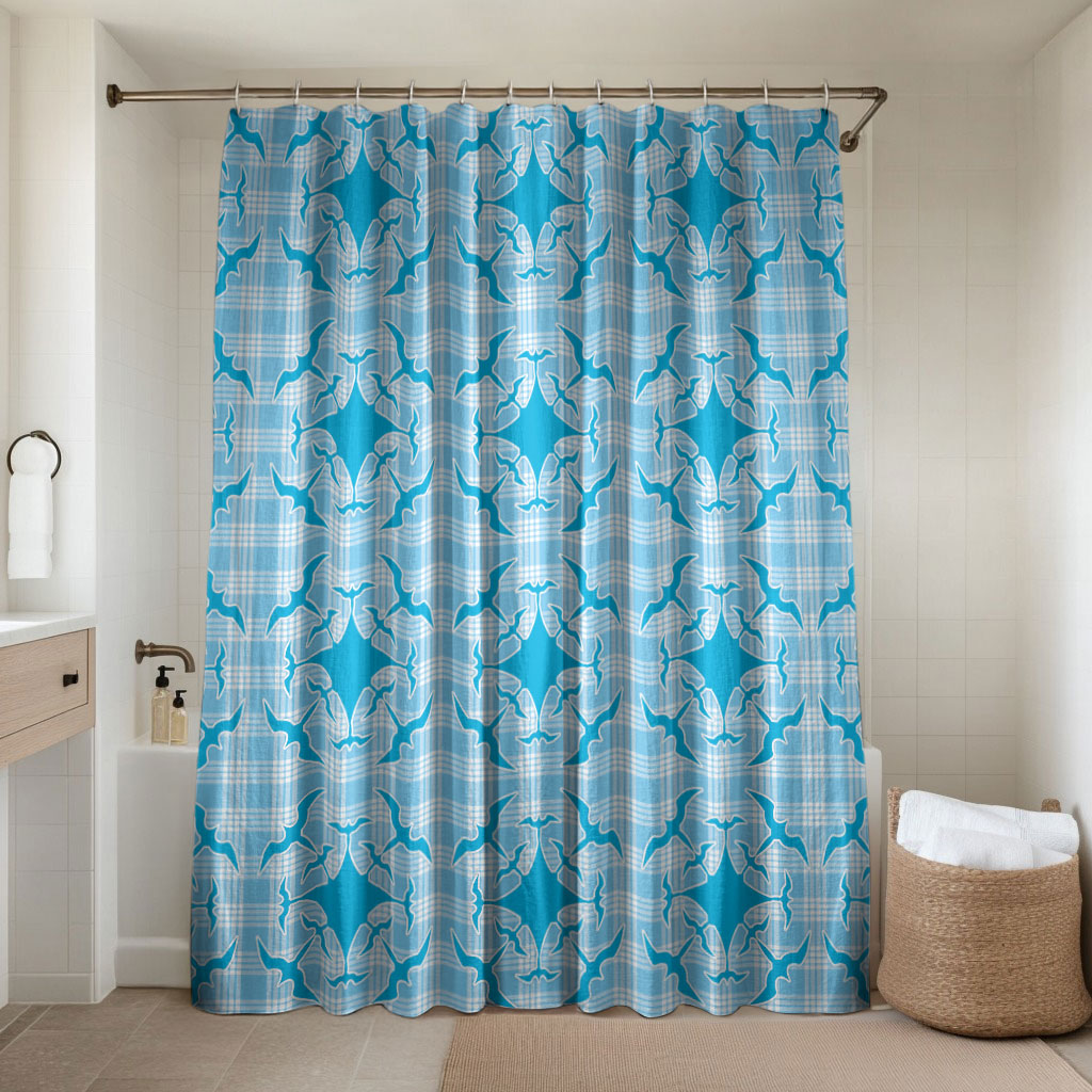 Polu Hawaii Iwa Bird Palaka Motifs Bathroom Set LT14 Shower Curtain Only Blue - Polynesian Pride