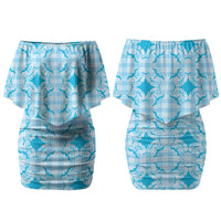 Polu Hawaii Iwa Bird Palaka Motifs Couples Matching Off Shoulder Short Dress and Hawaiian Shirt LT14 - Polynesian Pride