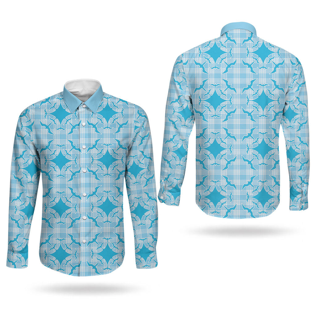 Polu Hawaii Iwa Bird Palaka Motifs Couples Matching Off The Shoulder Long Sleeve Dress and Long Sleeve Button Shirt LT14 - Polynesian Pride