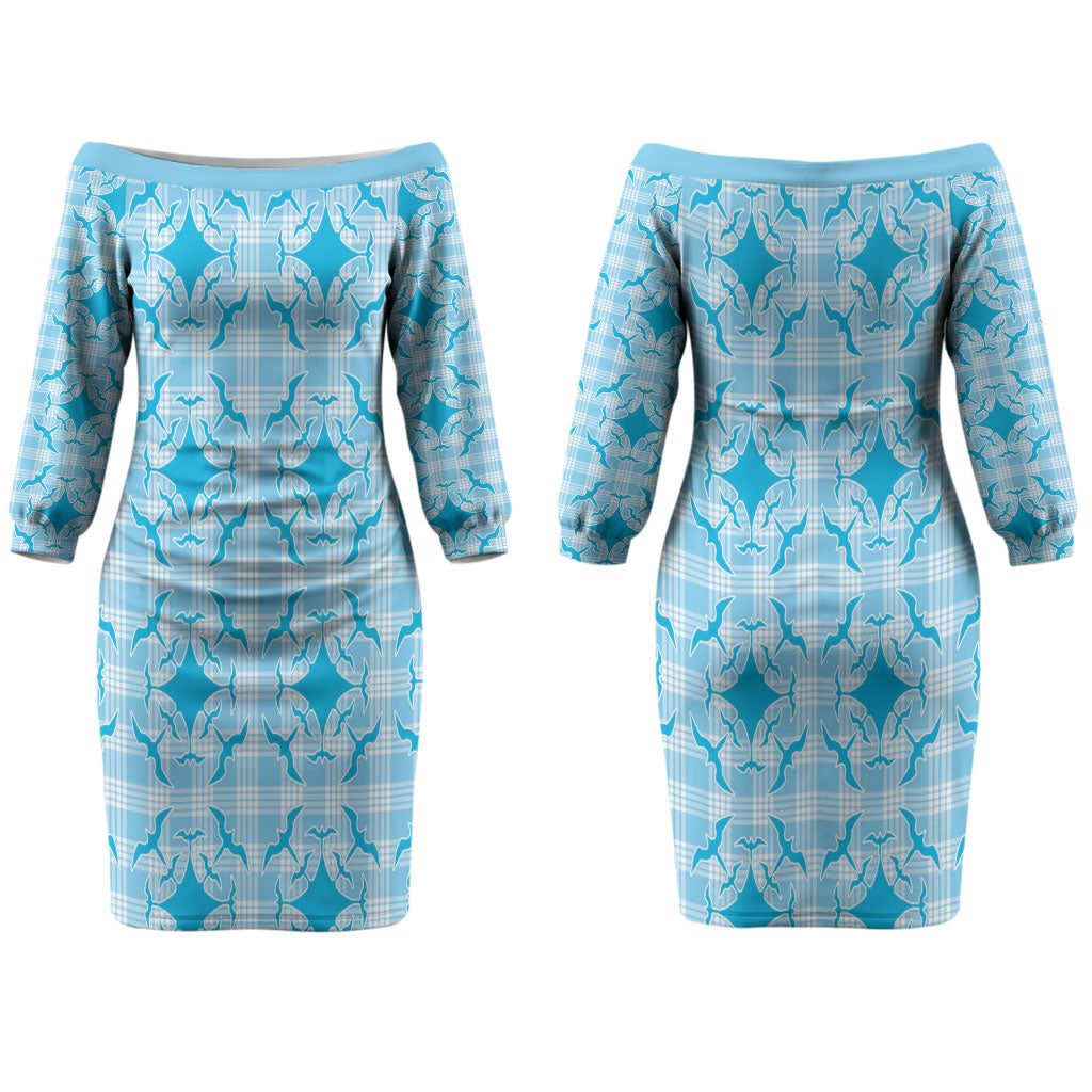 Polu Hawaii Iwa Bird Palaka Motifs Couples Matching Off The Shoulder Long Sleeve Dress and Long Sleeve Button Shirt LT14 - Polynesian Pride