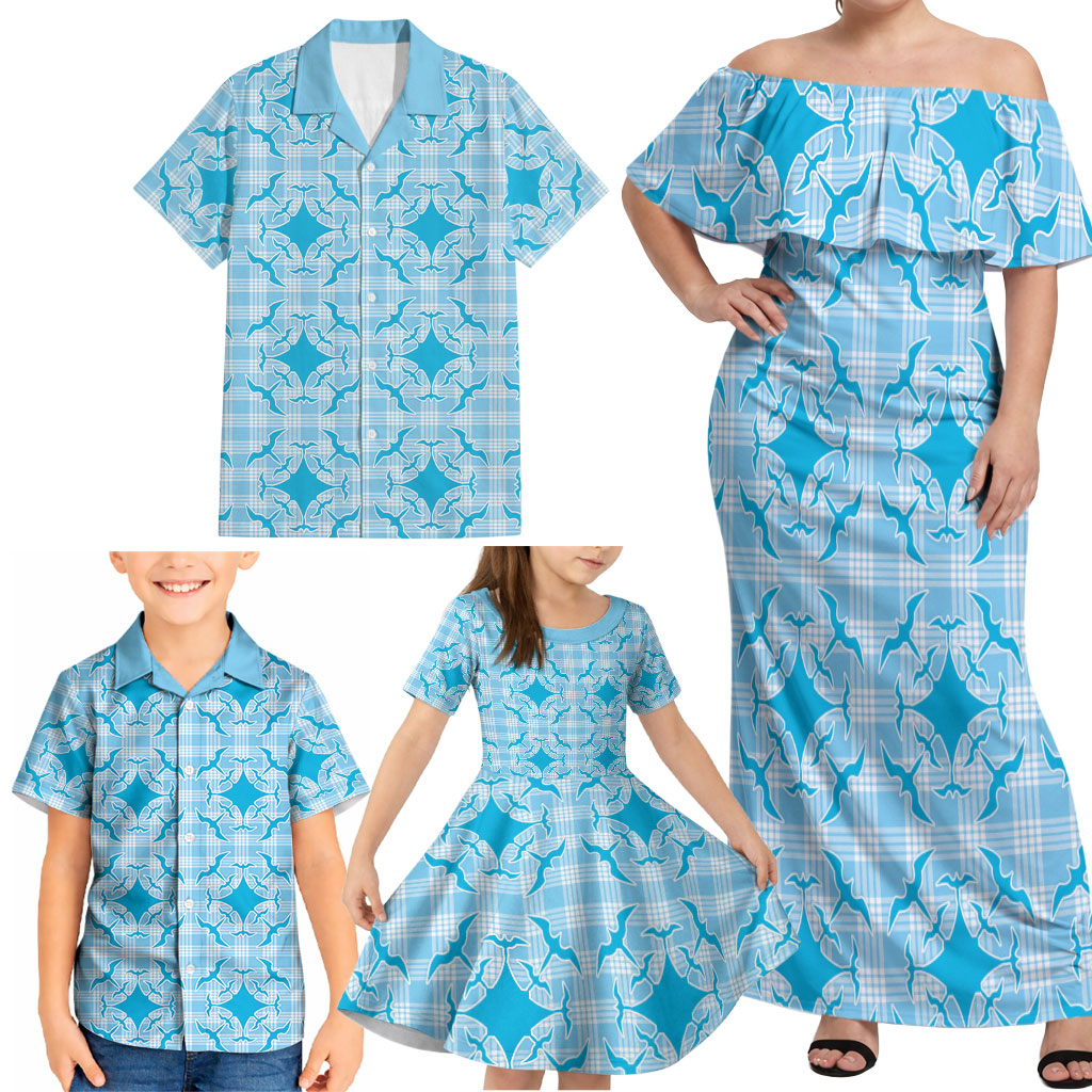 Polu Hawaii Iwa Bird Palaka Motifs Family Matching Off Shoulder Maxi Dress and Hawaiian Shirt LT14 - Polynesian Pride