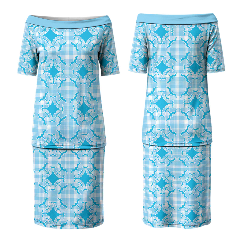 Polu Hawaii Iwa Bird Palaka Motifs Family Matching Puletasi and Hawaiian Shirt LT14 Mom's Dress Blue - Polynesian Pride