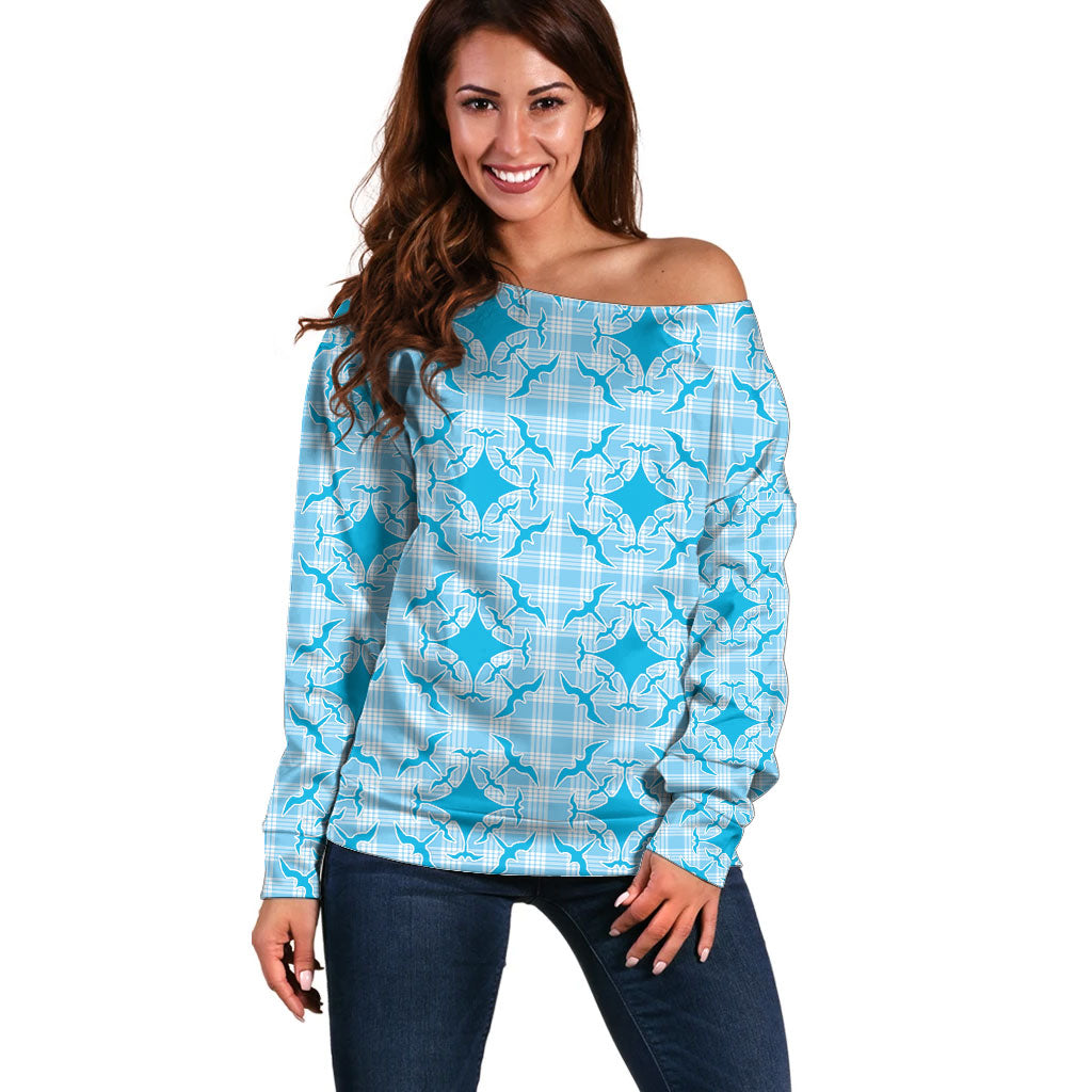 Polu Hawaii Iwa Bird Palaka Motifs Off Shoulder Sweater