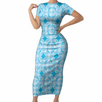 Polu Hawaii Iwa Bird Palaka Motifs Short Sleeve Bodycon Dress LT14 Long Dress Blue - Polynesian Pride