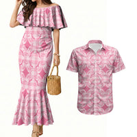 Alaka Hawaii Iwa Bird Palaka Motifs Couples Matching Mermaid Dress and Hawaiian Shirt LT14 Pink - Polynesian Pride