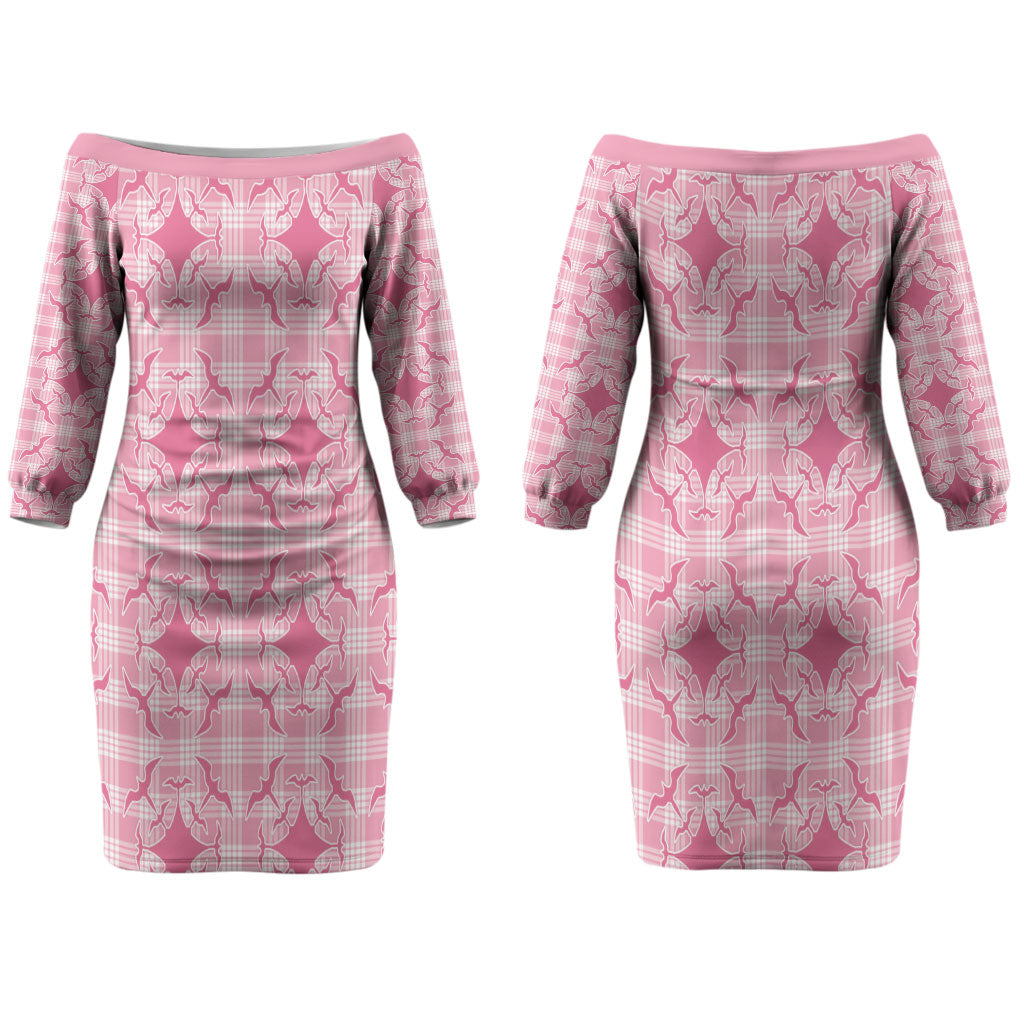 Alaka Hawaii Iwa Bird Palaka Motifs Couples Matching Off The Shoulder Long Sleeve Dress and Long Sleeve Button Shirt LT14 - Polynesian Pride