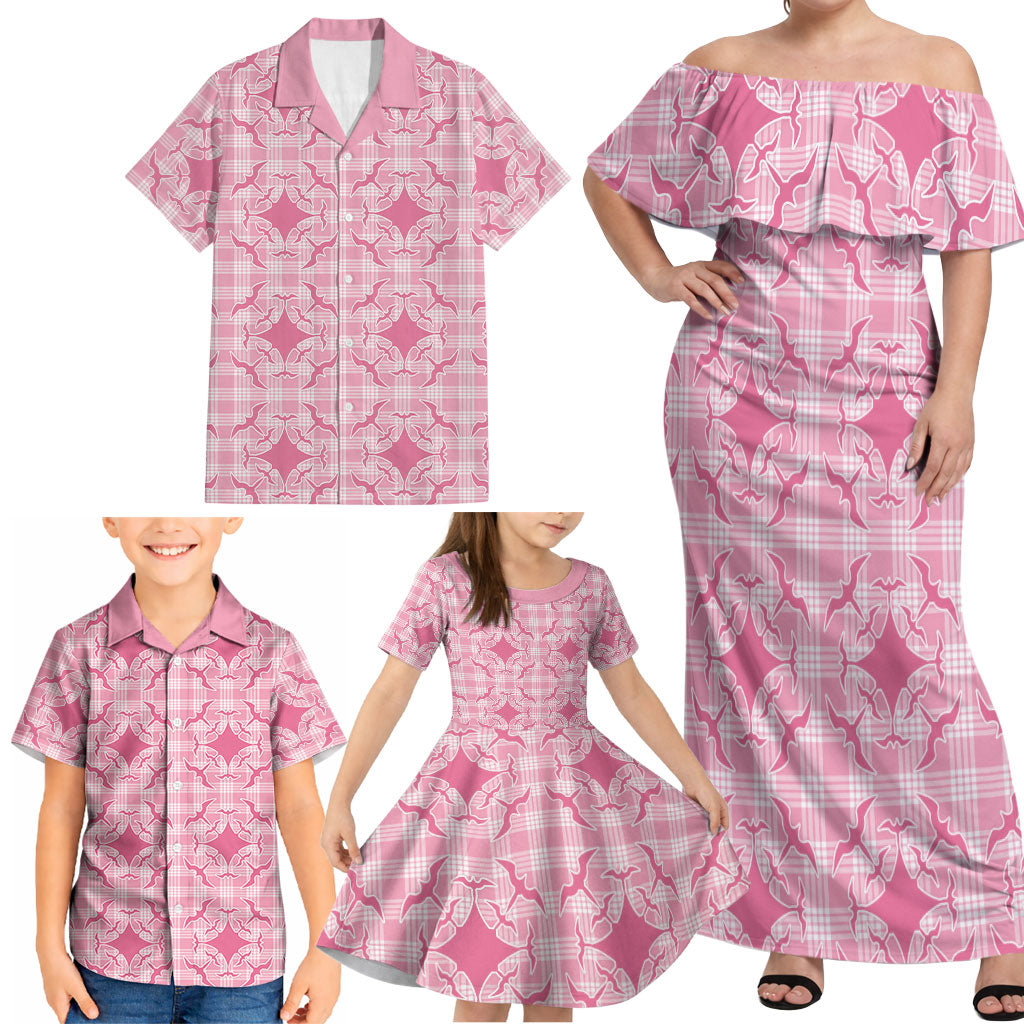 Alaka Hawaii Iwa Bird Palaka Motifs Family Matching Off Shoulder Maxi Dress and Hawaiian Shirt LT14 - Polynesian Pride
