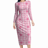 Alaka Hawaii Iwa Bird Palaka Motifs Long Sleeve Bodycon Dress LT14 Long Dress Pink - Polynesian Pride