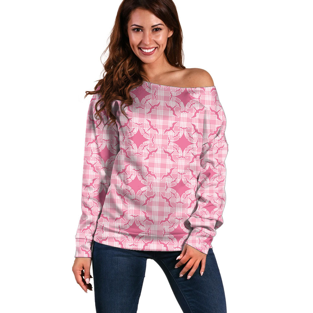 Alaka Hawaii Iwa Bird Palaka Motifs Off Shoulder Sweater