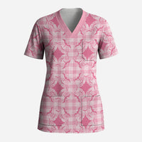 Alaka Hawaii Iwa Bird Palaka Motifs Scrub Top LT14 Adult Pink - Polynesian Pride