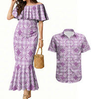 Poni Hawaii Iwa Bird Palaka Motifs Couples Matching Mermaid Dress and Hawaiian Shirt LT14 Purple - Polynesian Pride