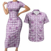 Poni Hawaii Iwa Bird Palaka Motifs Couples Matching Short Sleeve Bodycon Dress and Hawaiian Shirt LT14 Purple - Polynesian Pride