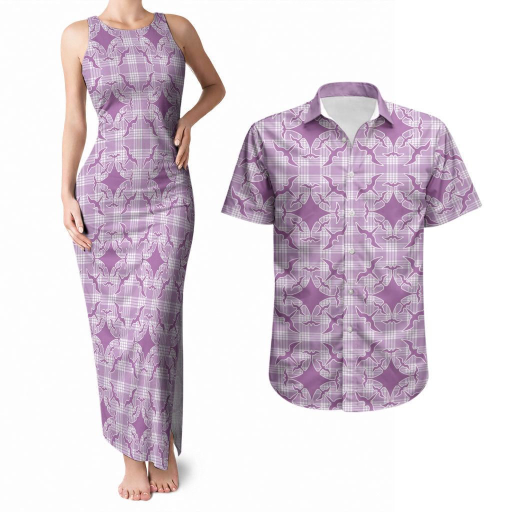 Poni Hawaii Iwa Bird Palaka Motifs Couples Matching Tank Maxi Dress and Hawaiian Shirt LT14 Purple - Polynesian Pride