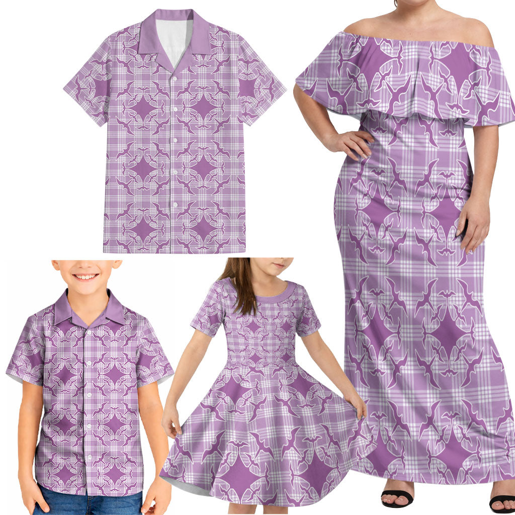 Poni Hawaii Iwa Bird Palaka Motifs Family Matching Off Shoulder Maxi Dress and Hawaiian Shirt LT14 - Polynesian Pride