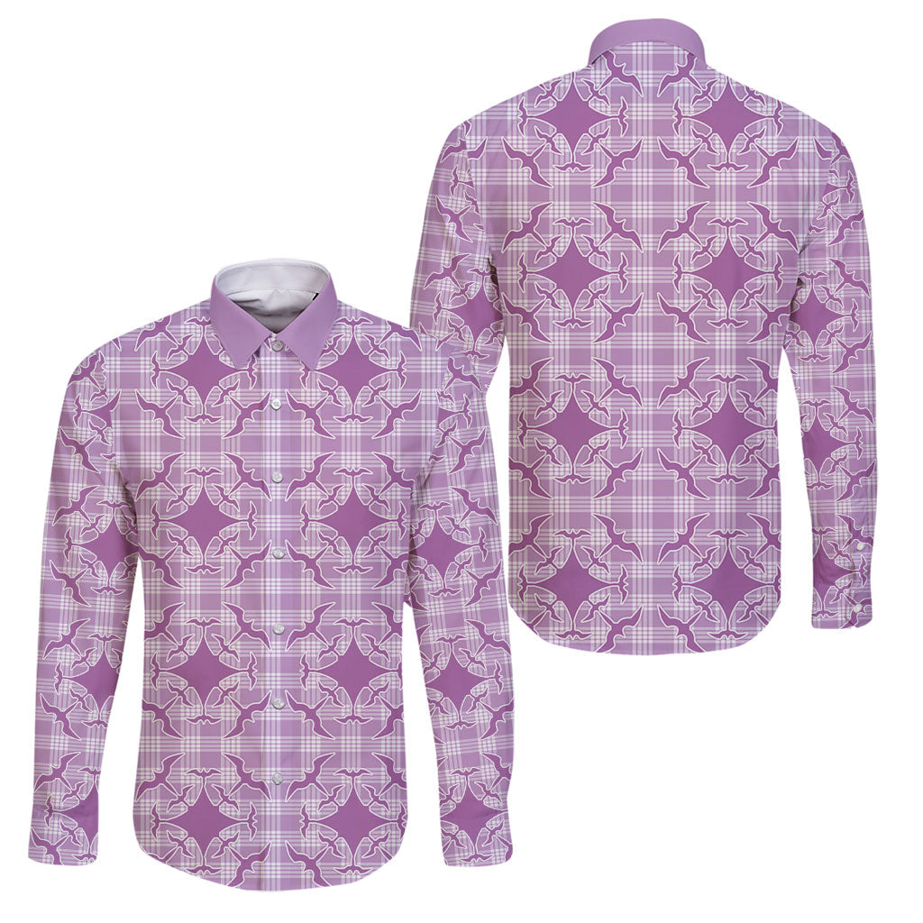 Poni Hawaii Iwa Bird Palaka Motifs Family Matching Puletasi and Hawaiian Shirt LT14 Dad's Shirt - Long Sleeve Purple - Polynesian Pride