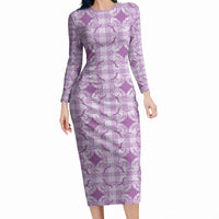 Poni Hawaii Iwa Bird Palaka Motifs Long Sleeve Bodycon Dress LT14 Long Dress Purple - Polynesian Pride