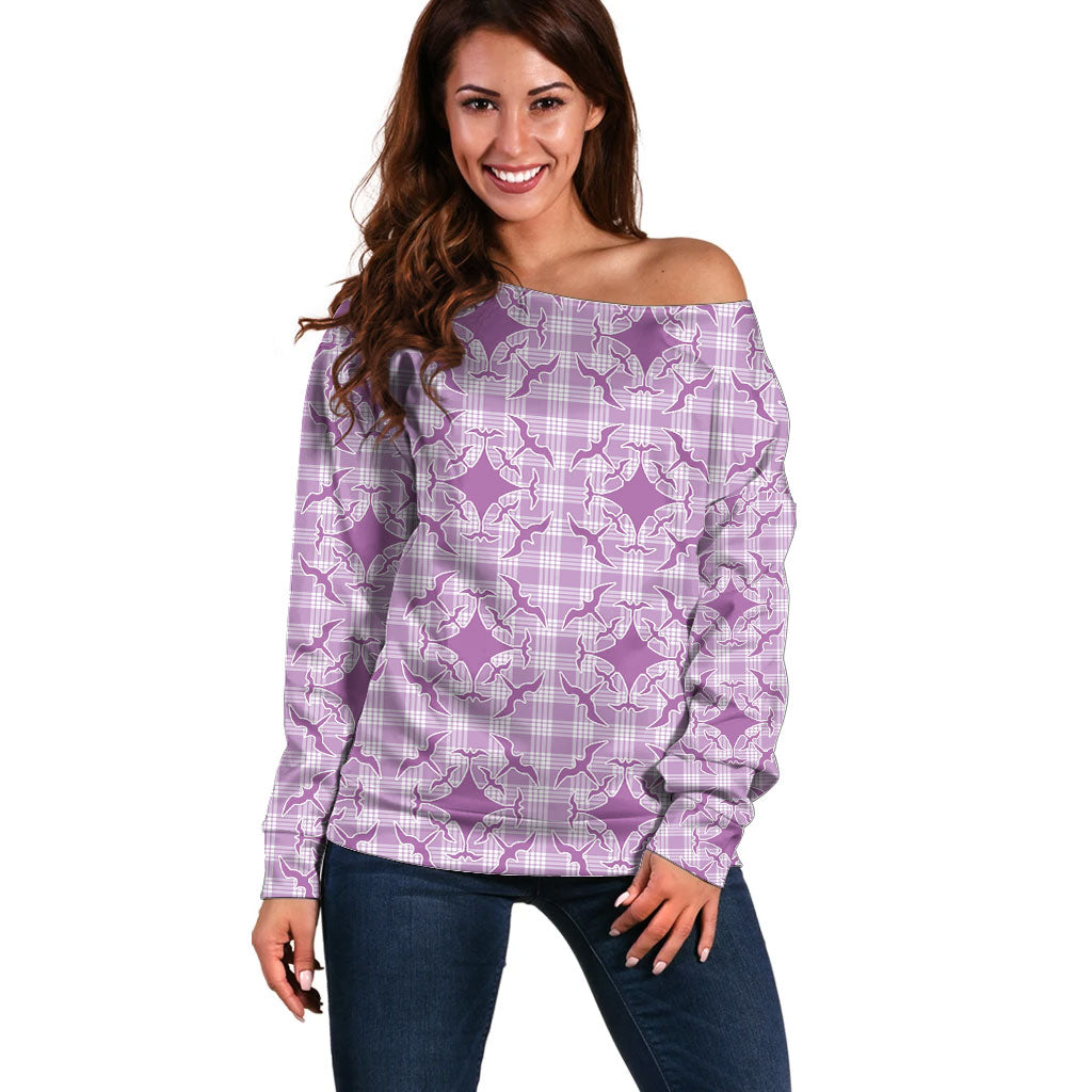 Poni Hawaii Iwa Bird Palaka Motifs Off Shoulder Sweater