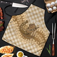 Makue Hawaii Cowboy Palaka Motifs Personalised Apron Paniolo Festival Puakenikeni Lei LT14 Brown - Polynesian Pride
