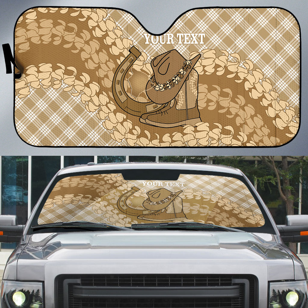 Makue Hawaii Cowboy Palaka Motifs Personalised Auto Sun Shade Paniolo Festival Puakenikeni Lei