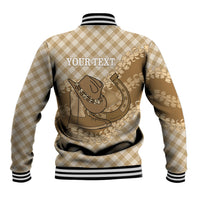 Makue Hawaii Cowboy Palaka Motifs Personalised Baseball Jacket Paniolo Festival Puakenikeni Lei LT14 - Polynesian Pride