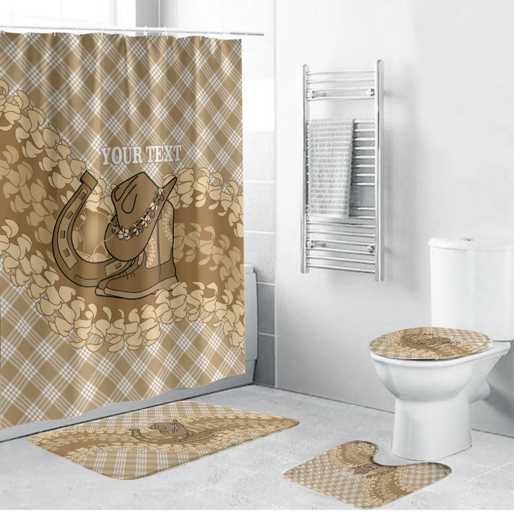 Makue Hawaii Cowboy Palaka Motifs Personalised Bathroom Set Paniolo Festival Puakenikeni Lei LT14 Bathroom Set (4 pcs) Brown - Polynesian Pride