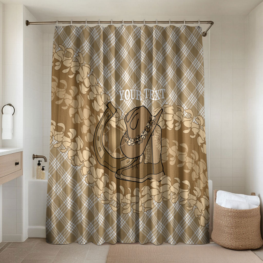 Makue Hawaii Cowboy Palaka Motifs Personalised Bathroom Set Paniolo Festival Puakenikeni Lei LT14 Shower Curtain Only Brown - Polynesian Pride